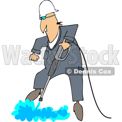 Clipart Worker Being Propelled Upwareds While Pressure Washing The Ground - Royalty Free Vector Illustration © djart #1091978