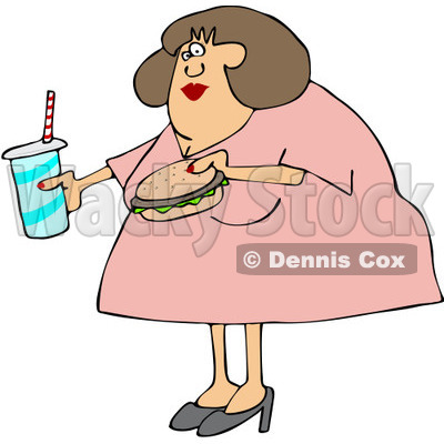 Clipart Obese Woman Carrying A Soda And Hamburger - Royalty Free Vector Illustration © djart #1093123