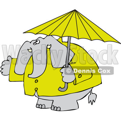 Clipart Elephant In A Rain Coat Under An Umbrella - Royalty Free Vector Illustration © djart #1095548