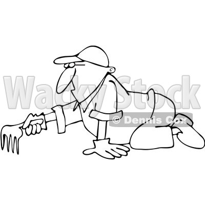 Clipart Outlined Man Raking - Royalty Free Vector Illustration © djart #1100924