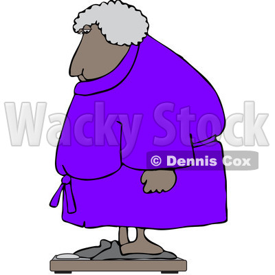 Clipart Chubby Black Woman In A Robe Standing On A Scale - Royalty Free Vector Illustration © djart #1104857