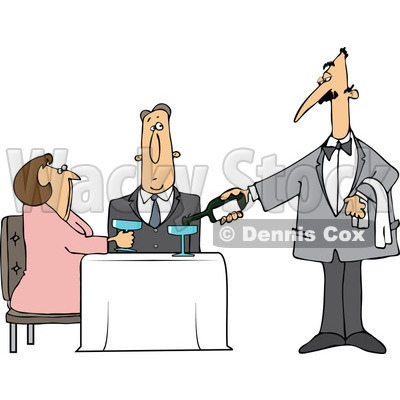 Clipart Waiter Serving Wine To A Couple At A Restaurant - Royalty Free Vector Illustration © djart #1105049