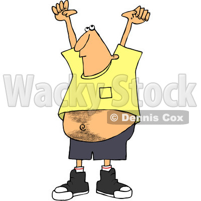 Clipart Man Holding His Arms Up And Showing His Hairy Belly - Royalty Free Vector Illustration © djart #1105052