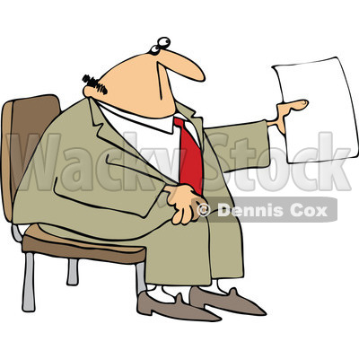 Clipart Businessman Sitting And Holding Up A Piece Of Paper - Royalty Free Vector Illustration © djart #1105908