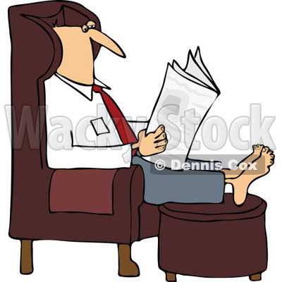 Clipart Man Reading The Newspaper With His Feet Up On An Ottoman - Royalty Free Vector Illustration © djart #1106252