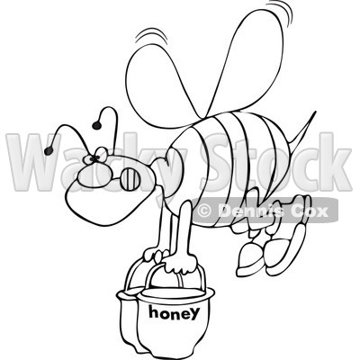 Clipart Outlined Bee Carrying Heavy Buckets Of Honey - Royalty Free Vector Illustration © djart #1107881