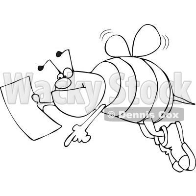 Clipart Outlined Bee Pointing And Holding A Map - Royalty Free Vector Illustration © djart #1107883