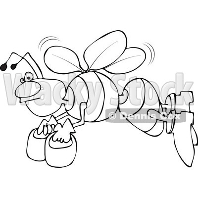 Clipart Outlined Angry Bee Flying With Honey Buckets - Royalty Free Vector Illustration © djart #1108686