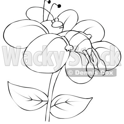 Clipart Outlined Bee Resting On A Flower - Royalty Free Vector Illustration © djart #1108687