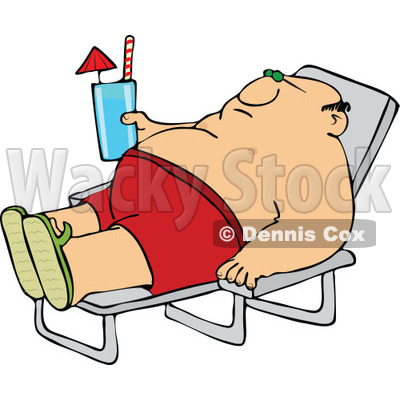 Clipart Chubby Man Sun Bathing And Holding A Beverage - Royalty Free Vector Illustration © djart #1108872