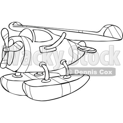 Clipart Outlined Cartoon Seaplane - Royalty Free Vector Illustration © djart #1109822