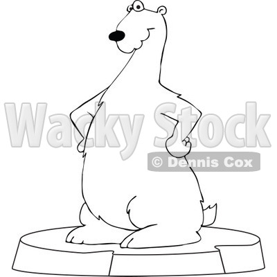 Clipart Outlined Cartoon Polar Bear Standing On An Ice Berg - Royalty Free Vector Illustration © djart #1109824