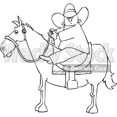 Clipart Outlined Cartoon Cowboy Holding The Reins While On Horseback - Royalty Free Vector Illustration © djart #1109825