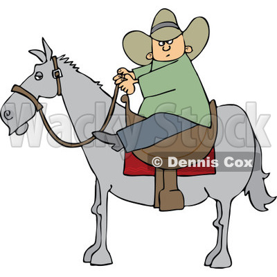 Clipart Cartoon Cowboy Holding The Reins While On Horseback - Royalty Free Vector Illustration © djart #1109831