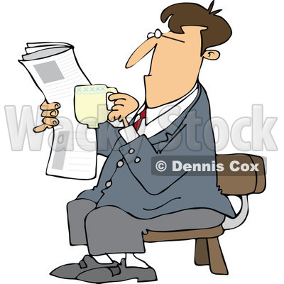 Clipart Cartoon Businessman Sitting With Coffee And A Newspaper - Royalty Free Vector Illustration © djart #1109834