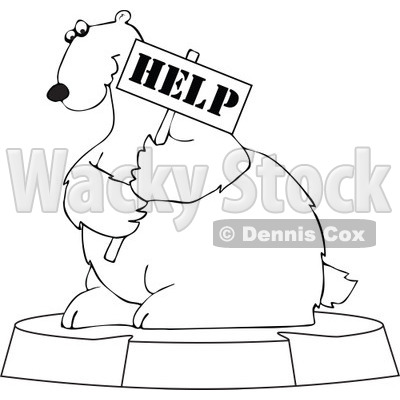 Clipart Outlined Cartoon Endangered Polar Bear Holding A Help Sign - Royalty Free Vector Illustration © djart #1110161