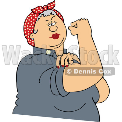 Clipart Chubby Gray Haired Rosie The Riveter Flexing Her Strong Muscles - Royalty Free Vector Illustration © djart #1110903