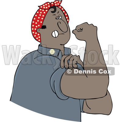 Clipart Chubby Black Rosie The Riveter Man Flexing His Muscles - Royalty Free Vector Illustration © djart #1110921