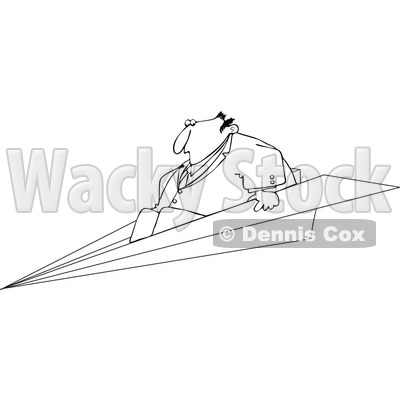 Clipart Outlined Businessman Flying On A Paper Plane - Royalty Free Vector Illustration © djart #1110922