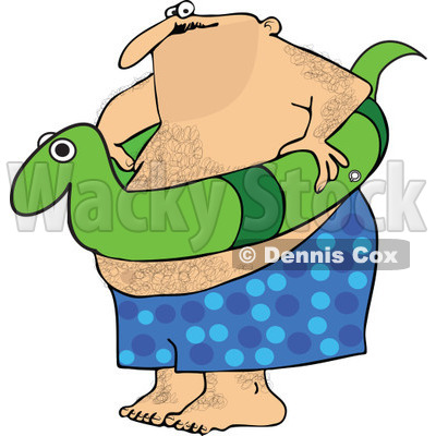 Clipart Chubby Hairy Man With A Snake Inner Tube - Royalty Free Vector Illustration © djart #1111979