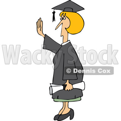 Clipart Female College Graduate Holding Her Hand Up - Royalty Free Vector Illustration © djart #1111986