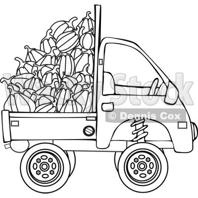 Clipart Outlined Kei Truck With Harvested Pumpkins - Royalty Free Vector Illustration © djart #1112777