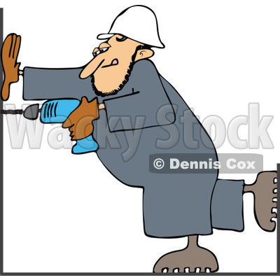 Clipart Construction Worker Man Using A Power Drill - Royalty Free Vector Illustration © djart #1112789