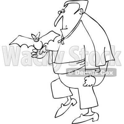 Clipart Outlined Halloween Vampire With A Pet Bat - Royalty Free Vector Illustration © djart #1114010