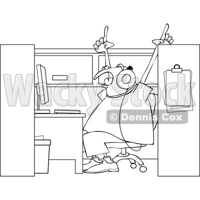 Clipart Outlined Man Singing And Listening To Music In His Office Cubicle - Royalty Free Vector Illustration © djart #1115689