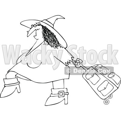 Clipart Of An Outlined Traveling Halloween Witch Pulling Pink Rolling Luggage - Royalty Free Vector Illustration © djart #1116713