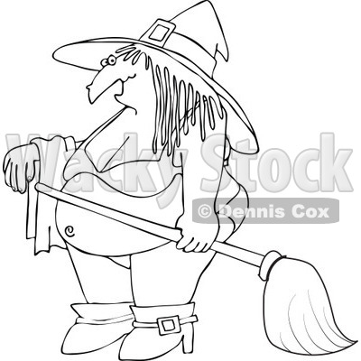 Cartoon Of An Outlined Halloween Witch In A Bikini - Royalty Free Vector Clipart © djart #1119529