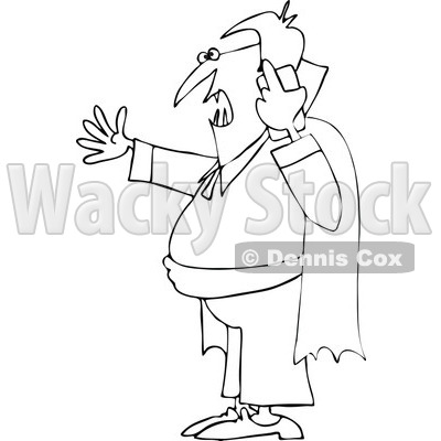 Cartoon Of An Outlined Halloween Vampire Talking On A Cell Phone - Royalty Free Vector Clipart © djart #1119530