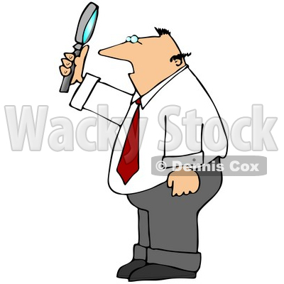 Balding Caucasian Businessman Holding up and Looking Through a Magnifying Glass Clipart Picture © djart #11204