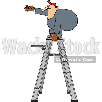 Cartoon Of A Worker Standing Unsteady On A Ladder - Royalty Free Vector Clipart © djart #1121986