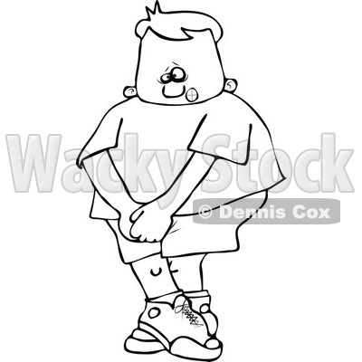 Cartoon Of An Outlined Boy Needing To Use The Restroom - Royalty Free Vector Clipart © djart #1123794