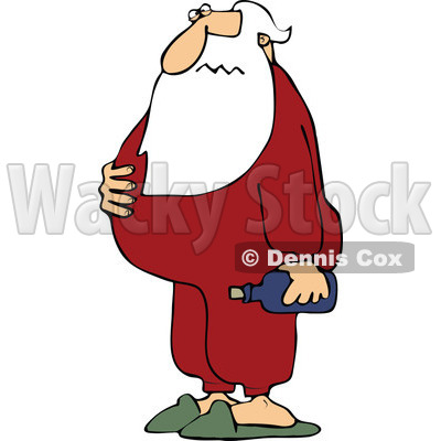 Cartoon Of A Sick Santa Holding His Sour Stomach And Medicine - Royalty Free Vector Clipart © djart #1125283