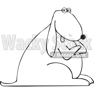 Cartoon Of An Outlined Stubborn Dog With Folded Arms - Royalty Free Vector Clipart © djart #1126789