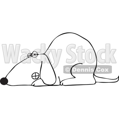 Cartoon Of An Outlined Growling Dog Laying Down - Royalty Free Vector Clipart © djart #1126791