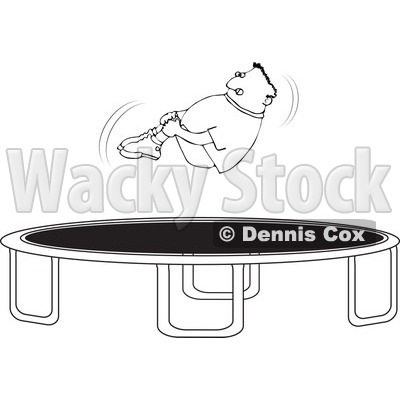 Cartoon Of An Outlined Boy Hugging His Knees In The Air Over A Trampoline - Royalty Free Vector Clipart © djart #1126795