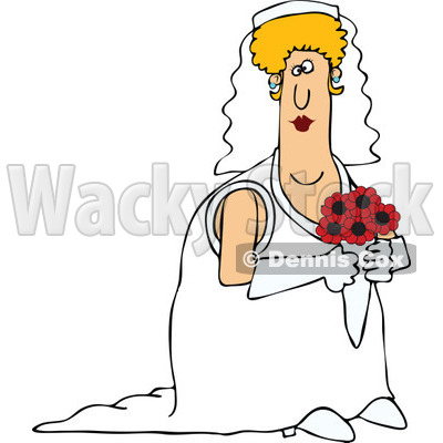 Cartoon Of A Happy Blond Bride Carrying Her Bouquet - Royalty Free Vector Clipart © djart #1127104