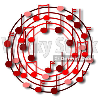 Cartoon Of A Ring Or Wreath Of Red Music Notes With Shadows - Royalty Free Clipart © djart #1127106