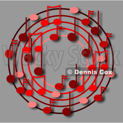 Cartoon Of A Ring Or Wreath Of Red Music Notes On Gray - Royalty Free Clipart © djart #1127109