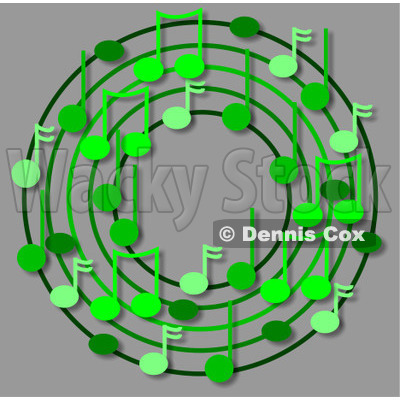 Cartoon Of A Ring Or Wreath Of Green Music Notes With Shadows Over Gray - Royalty Free Clipart © djart #1127114