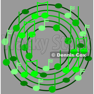 Cartoon Of A Ring Or Wreath Of Green Music Notes Over Gray - Royalty Free Clipart © djart #1127115