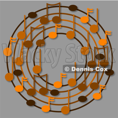 Cartoon Of A Ring Or Wreath Of Brown Music Notes On Gray - Royalty Free Clipart © djart #1127117