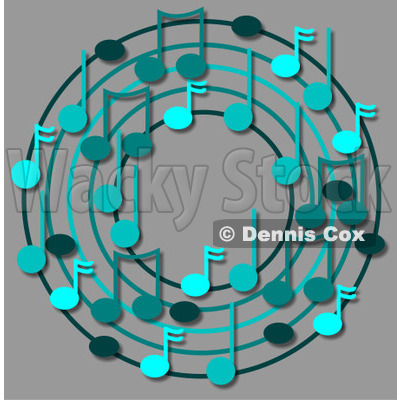 Cartoon Of A Ring Or Wreath Of Blue Music Notes Over Gray - Royalty Free Clipart © djart #1127120