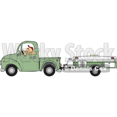 Cartoon Of A Man Driving A Pickup With A Tent Trailer - Royalty Free Vector Clipart © djart #1127735