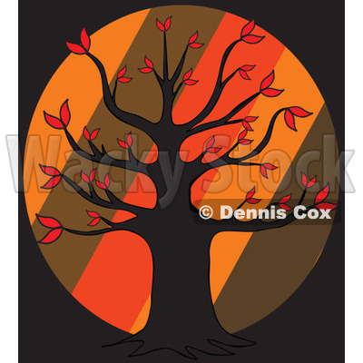 Cartoon Of An Autumn Tree Over Diagonal Stripes On Black - Royalty Free Vector Clipart © djart #1127741
