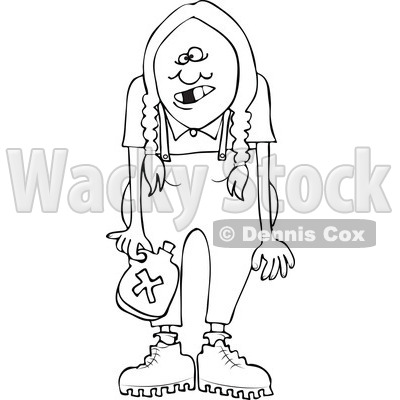Cartoon Of An Outlined Redneck Hillbilly Woman With Braids - Royalty Free Vector Clipart © djart #1128703