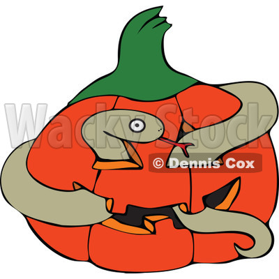 Cartoon Of A Snake In A Halloween Jackolantern Pumpkin - Royalty Free Vector Clipart © djart #1128704